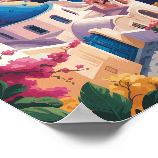 Griekenland Santorini Illustratie Reizen Art Vinta Poster (Hoek)