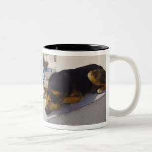 Griekenland, Santorini Island, Oia City, hond die  Tweekleurige Koffiemok