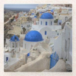 Griekenland, Santorini. Klokkentoren en blauwe koe Glazen Onderzetter