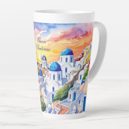 Griekenland Santorini Waterverf schets Egeïsch Zee Latte Mok (Rechterhoek)