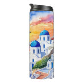 Griekenland Santorini Waterverf schets Egeïsch Zee Thermosbeker (Geroteerd rechts)