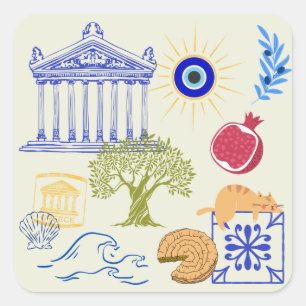 Griekenland Vakantie Minimalisme Vierkante Sticker