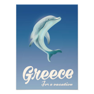 Griekenland voor een vakantie: Dolphin-reisposter Foto Afdruk