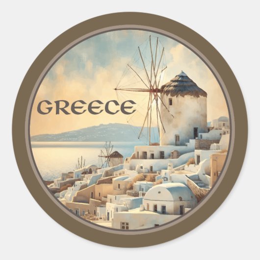 Griekenland Windmolens van Mykonos Ronde Sticker (Voorkant)
