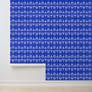 Grieks Arabesk Mediterraan Patroon Blauw Behang