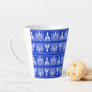 Grieks Arabesk Mediterraan Patroon Blauw Latte Mok