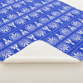 Grieks Arabesk Mediterraan Patroon Blauw Sherpa Deken (3/4)