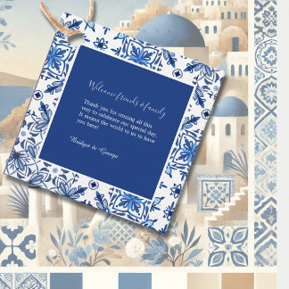 Grieks blauw en wit elegante bruiloft bedankjes labels