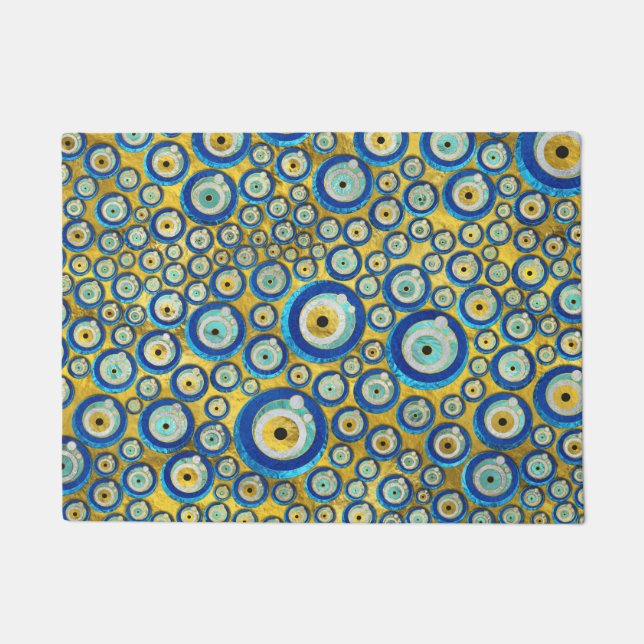 Grieks blauw glazen flessenoog deurmat (Voorkant)