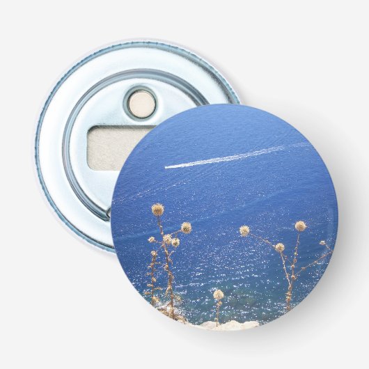 Grieks blauw Zee Button Flesopener (Voorkant)
