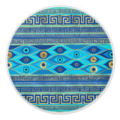 Grieks boze oog en Griekse sleutelversiering Keramische Knop (Voorkant)