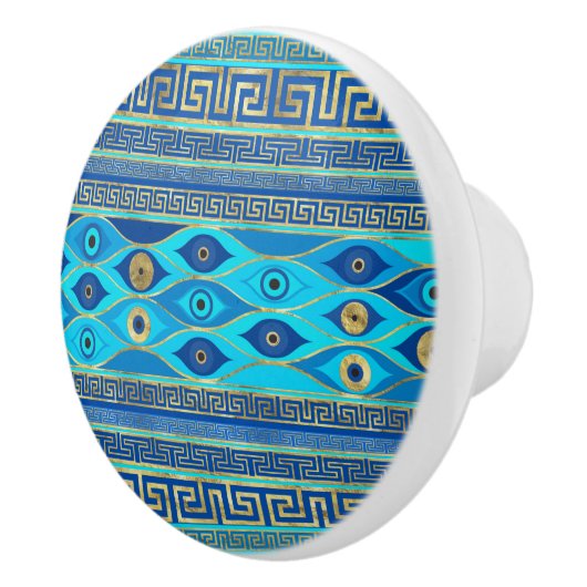 Grieks boze oog en Griekse sleutelversiering Keramische Knop (Rechts)