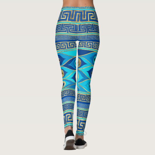 Grieks boze oog en Griekse sleutelversiering Leggings (Achterkant)