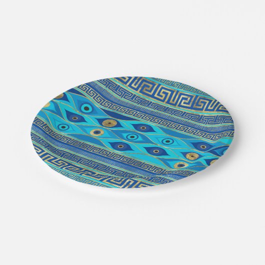 Grieks boze oog en Griekse sleutelversiering Papieren Bordje (Gekanteld)