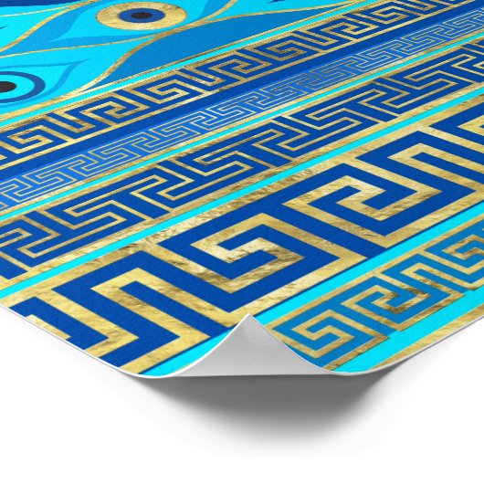 Grieks boze oog en Griekse sleutelversiering Poster (Hoek)