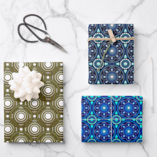 Grieks cirkelmotief Stijlvol Elegant Royal Blue Inpakpapier Vel