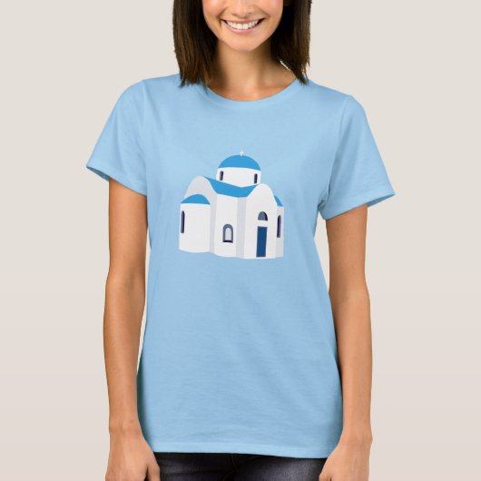 Grieks eiland Griekenland Blauwe Dome Kerk T-shirt (Voorkant)