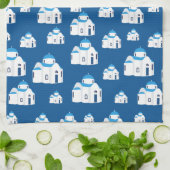 Grieks-eiland Santorini Blue Dome Church Theedoek (Gevouwen)