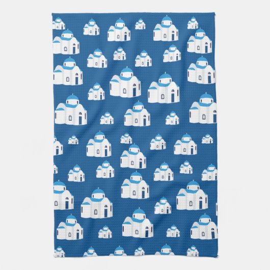 Grieks-eiland Santorini Blue Dome Church Theedoek (Verticaal)