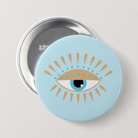 Grieks Evil Eye Blauw Ronde Button 7,6 Cm (Voorkant /achterkant)