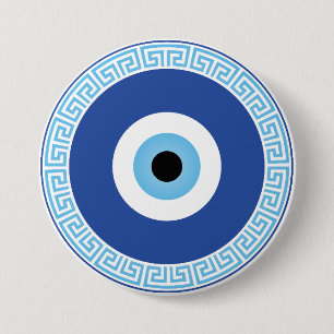 Grieks Evil Eye in Griekse Sleutel Ronde Button 7,6 Cm