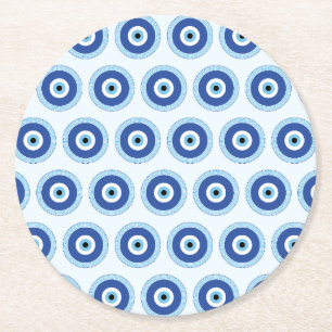 Grieks Evil Eye in Griekse Sleutel Ronde Kartonnen Onderzetter