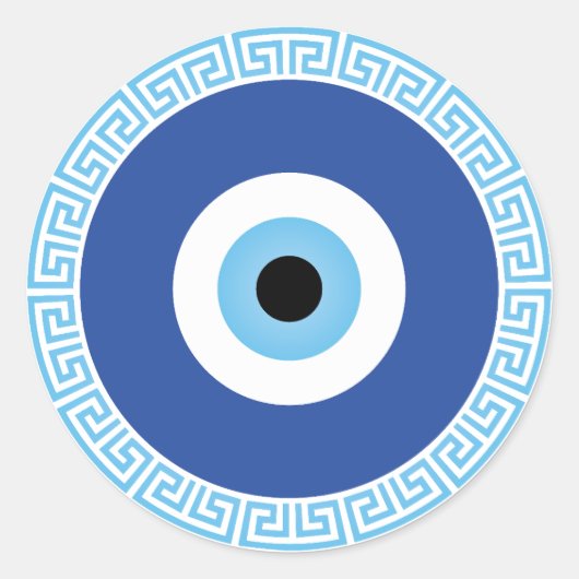 Grieks Evil Eye in Griekse Sleutel Ronde Sticker (Voorkant)