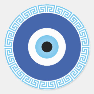 Grieks Evil Eye in Griekse Sleutel Ronde Sticker