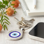 Grieks Evil Eye Verdrietig Design Sleutelhanger (Zijkant)