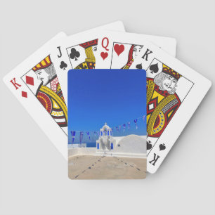 Grieks gebouw van de witte kerk van de Griekse vla Pokerkaarten