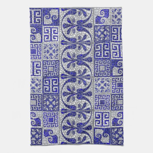 Grieks Gebroken Tegel Mozaïek Kunst Theedoek (Verticaal)