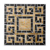 Grieks Gebroken Tegel Mozaïek Zwart en goud Tegeltje (Voorkant)