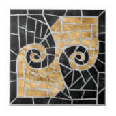 Grieks Gebroken Tegel Mozaïek Zwart en goud Tegeltje (Voorkant)