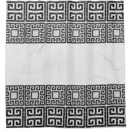 Grieks Gebroken Tegel Mozaïek Zwart Marmer Douchegordijn