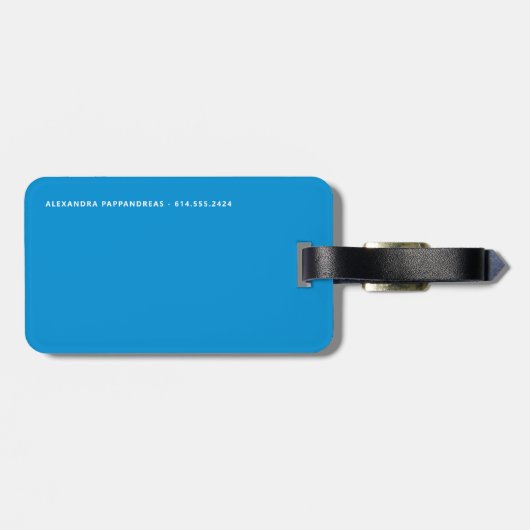 Grieks gepersonaliseerd blauw en wit bagagelabel (Achterkant horizontaal)