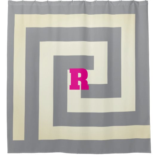 Grieks Key Monogrammen Hot Pink Grey Patterns Douchegordijn (Voorkant)