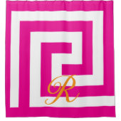 Grieks Key Monogrammen Hot Roze Sinaasappel Witte  Douchegordijn (Voorkant)
