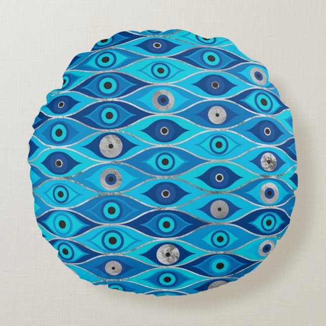 Grieks Mati Mataki - Matiasma Evil Eye Pattern Rond Kussen (Voorkant)