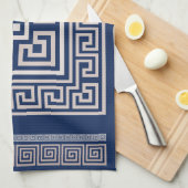 Grieks Meander - Griekse sleutel - blauw en beige Theedoek (Quarter Fold)