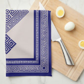 Grieks Meander - Griekse sleutel - blauw en beige Theedoek (Quarter Fold)