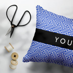 Grieks Meander Key Blue, Jouw naam, Personaliseren Accent Kussen