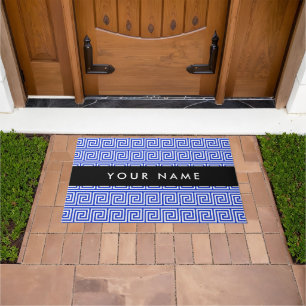 Grieks Meander Key Blue, Jouw naam, Personaliseren Deurmat