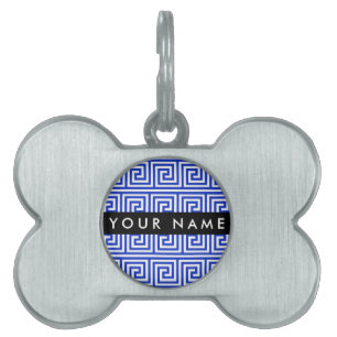 Grieks Meander Key Blue, Jouw naam, Personaliseren Huisdieren Naamplaatje