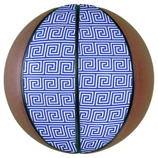 Grieks Meander Key Squares Patroon Blauw Basketbal (Verticaal)