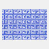 Grieks Meander Key Squares Patroon Blauw Inpakpapier Vel (Voorkant 3)