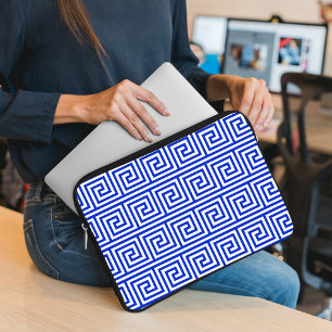 Grieks Meander Key Squares Patroon Blauw Laptop Sleeve