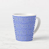 Grieks Meander Key Squares Patroon Blauw Latte Mok (Rechterhoek)