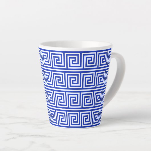 Grieks Meander Key Squares Patroon Blauw Latte Mok (Rechterhoek)