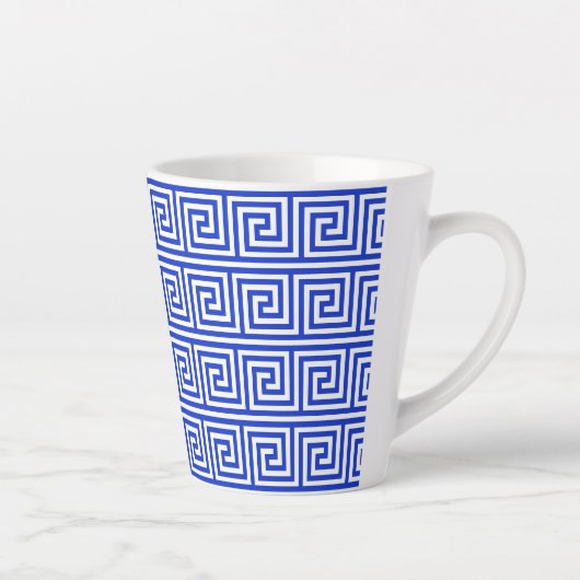 Grieks Meander Key Squares Patroon Blauw Latte Mok (Rechts)