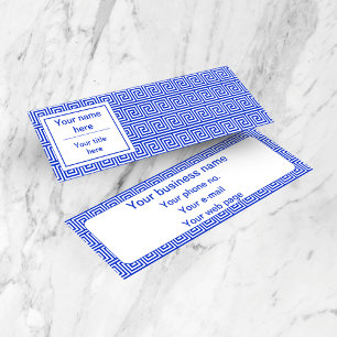 Grieks Meander Key Squares Patroon Blauw Mini Visitekaartje